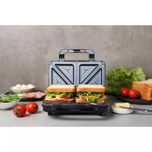 Bestron XL szendvicssütő 2 szendvicshez, 900W, titánszürke, automata hőmérséklet-szabályozás