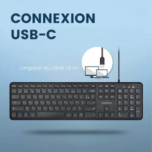 Perixx PERIBOARD-210C USB-C Vezetékes Billentyűzet AZERTY Fekete