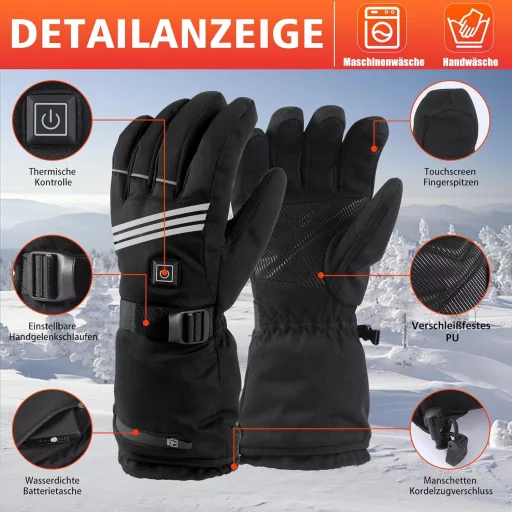 LOTTBUTY Mănuși Încălzite Bărbați Femei Unisex 7.4V 5000mAh cu Baterie 4 Nivele Temperatură Impermeabile Iarnă Motociclism Ciclism Schi