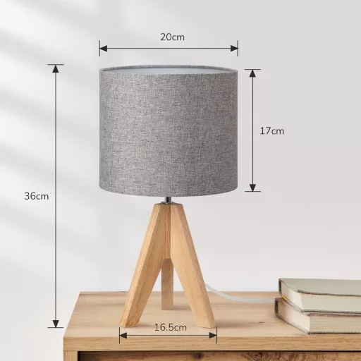 EDISHINE Drevená stojacia lampa - Sivé ľanové tienidlo, objímka E27, do spálne, obývačky