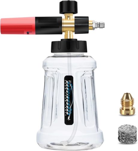 Lance de spumare DANCINGBOAR pentru spălător cu presiune - Rezervor de spumă ajustabil 1L, Conector rapid 1/4, 3600 PSI, pentru spălarea mașinii (Negru-Roșu)