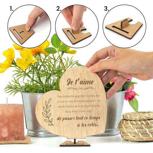 CONTRAXT Fa Képeslap Szerelmeseknek - Szív Alakú Ajándékkártya Pároknak Állvánnyal - Valentin-napi, Évfordulós Szerelmi Üzenet