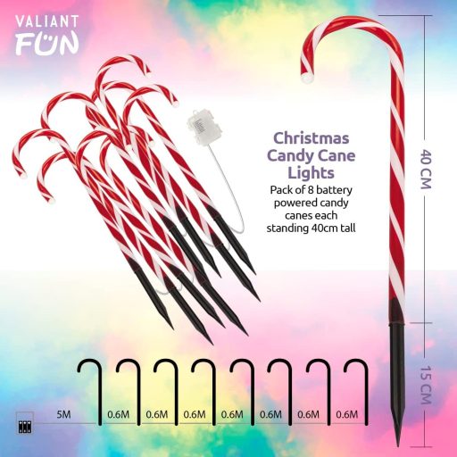 Valiant Fun Karácsonyi Cukorbot LED Fényfüzér Piros 8db 64 LED 4,2m