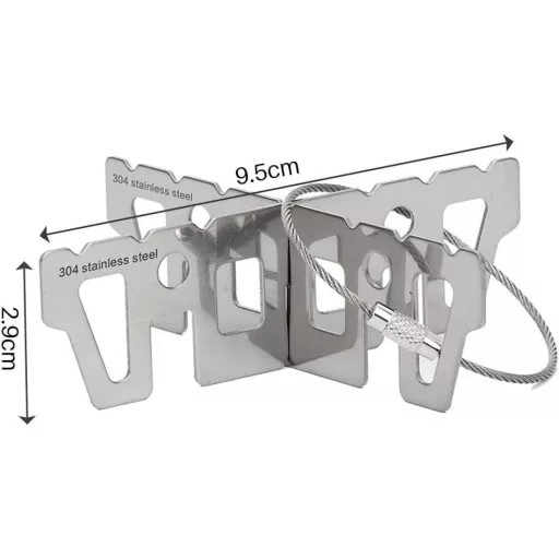 Kemping Tűzhely és Kulcstartó, Rozsdamentes Acél, Keresztállvánnyal és Drótkötéllel