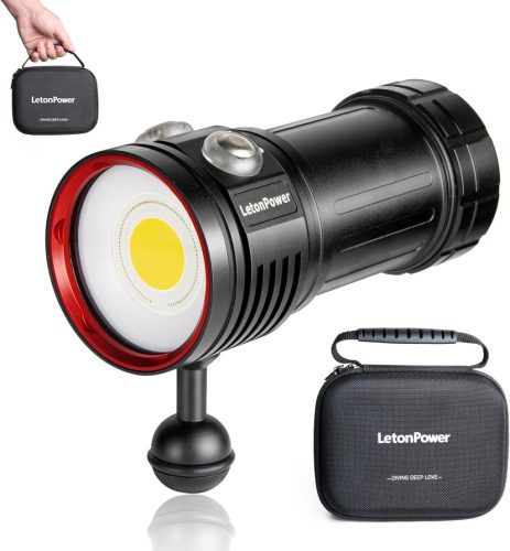 Lanternă de scufundare LetonPower Sealion L12, 18000 lumeni, rezistentă la apă până la 100 m, sursă de lumină subacvatică pentru filmare video sub apă, cu 3 baterii litiu.