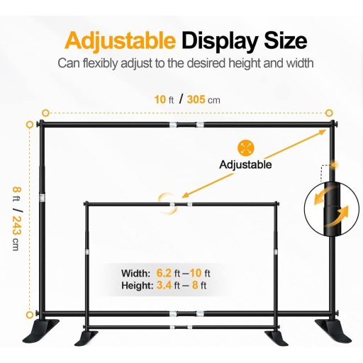 EMART 3x2.4m Állítható Háttérrendszer Fotóstúdió Portré és Termékfotózáshoz