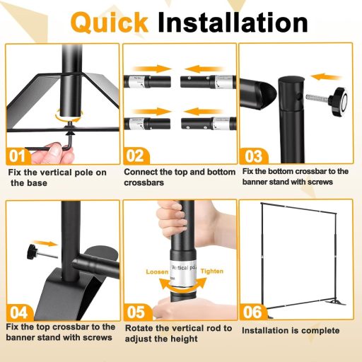 EMART 3x2.4m Állítható Háttérrendszer Fotóstúdió Portré és Termékfotózáshoz