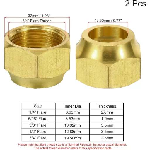 sourcing map Capac de etanșare din cupru 2 buc, piuliță de conectare de 3/4 inch, fiting adaptor HVAC pentru instalarea aerului condiționat