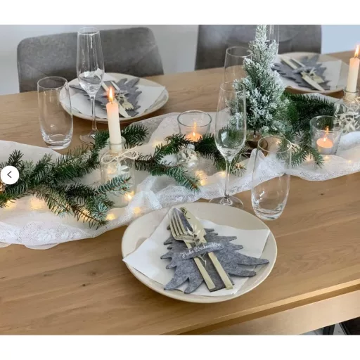 MKISHINE Suport pentru tacâmuri de Crăciun, pâslă, brad de Crăciun, decor de masă, cadou