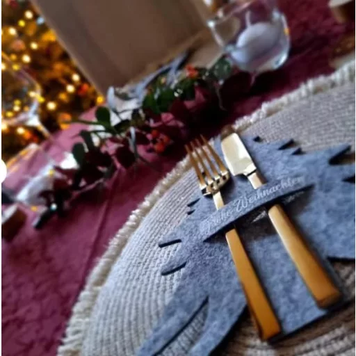 MKISHINE Suport pentru tacâmuri de Crăciun, pâslă, brad de Crăciun, decor de masă, cadou