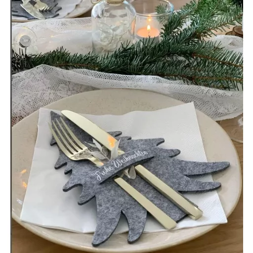 MKISHINE Suport pentru tacâmuri de Crăciun, pâslă, brad de Crăciun, decor de masă, cadou