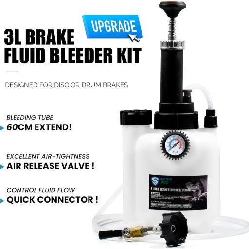 Aparat de aerisit sistemul de frânare SMOTIVEPRO 3L cu adaptor E20 - Set compatibil pentru schimbarea lichidului de frână pentru mașini europene, cu manometru