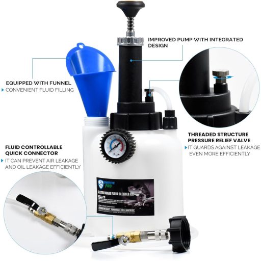 Aparat de aerisit sistemul de frânare SMOTIVEPRO 3L cu adaptor E20 - Set compatibil pentru schimbarea lichidului de frână pentru mașini europene, cu manometru