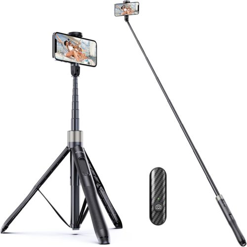 ATUMTEK 165 cm Szelfi Bot Tripod Állvánnyal - Levehető Bluetooth Távirányítóval, iPhone és Android Telefonokhoz, Videózáshoz, Vlogoláshoz, É