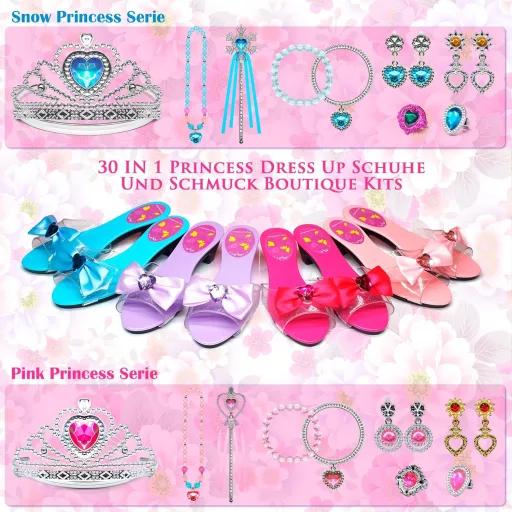 Set de machiaj Unicorn Roz pentru Fete - Costum de Prințesă cu Accesorii, Bijuterii și Pantofi, pentru Vârste cuprinse între 3 și 18 Ani