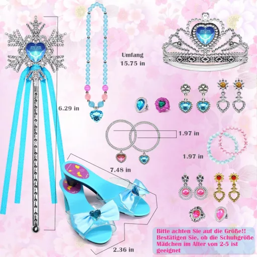 Set de machiaj Unicorn Roz pentru Fete - Costum de Prințesă cu Accesorii, Bijuterii și Pantofi, pentru Vârste cuprinse între 3 și 18 Ani