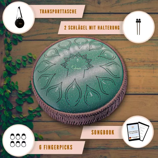 ORORA Acél Nyelv Dob 12 Hüvelykes 13 Hangú - Handpan Relaxációs Hangszer Gyerekeknek és Felnőtteknek - 20 Kottás E-könyvvel - Különleges Ajá