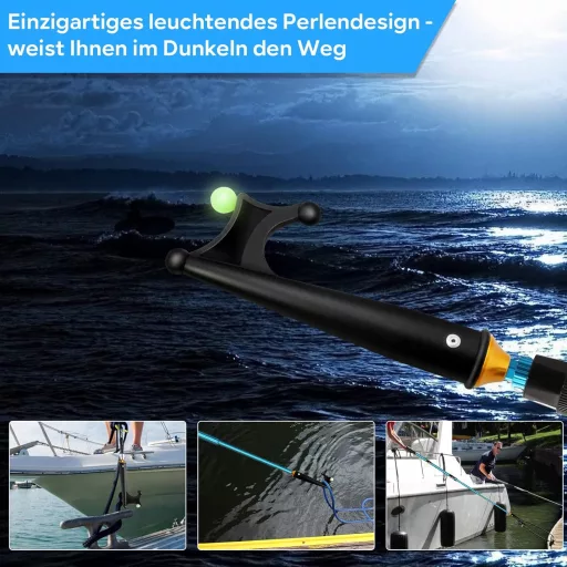 KOMCLUB Teleskopska kuka 2m - Lagana aluminijska brodska kuka s protukliznom gumenom ručkom i svjetlećim perlama - Za privez i ribolov