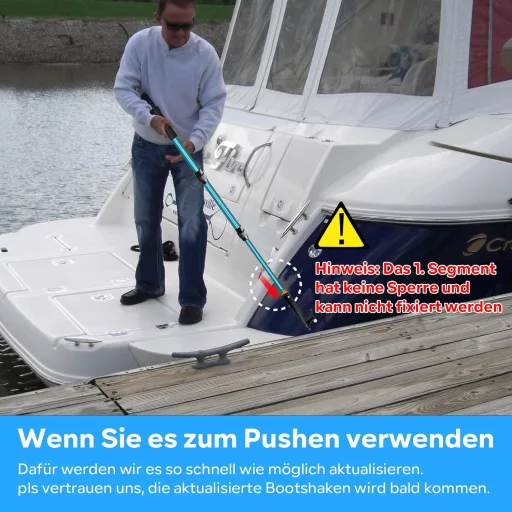 KOMCLUB Teleskopska kuka 2m - Lagana aluminijska brodska kuka s protukliznom gumenom ručkom i svjetlećim perlama - Za privez i ribolov