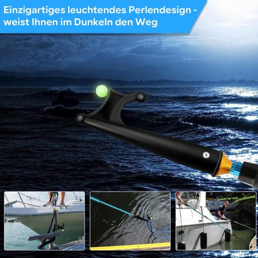 KOMCLUB Teleskopická vyťahovacia kotva 2m - Ľahká hliníková lodná kotva s protišmykovou gumovou rukoväťou a svetielkujúcimi korálikmi - Na kotvenie a rybolov