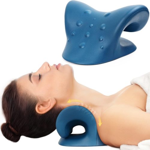 Pernă Relaxantă pentru Gât și Umeri Cozyhealth - Dispozitiv de Întindere pentru Ameliorarea Durerilor Cervicale, Suport de Masaj Spinal pentru Adulți, Bleumarin
