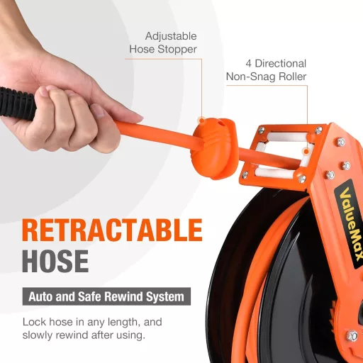 Bobină furtun metalic pentru aer comprimat ValueMax 15m + 1m Retractabil automat 1/4" 20 bar