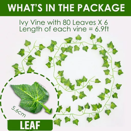 ADORAMOUR Umjetni bršljan vijenac, set od 6 komada, 210 cm - Umjetni girlanda bršljana sa zelenim lišćem za dekoraciju zidova, za unutarnju i vanjsku upotrebu.