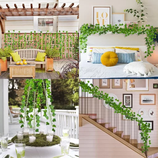 Set de 6 ghirlande artificiale ADORAMOUR, 210 cm - Ghirlandă artificială de iederă cu frunze verzi, decorațiune de perete pentru interior și exterior