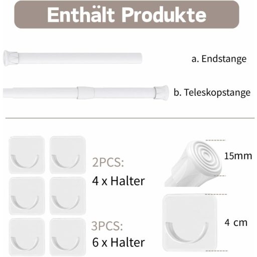 GDEVKHN 2 buc. Tijă de tensiune pentru perdele, 40-70 cm, negru, tijă telescopică de tensiune, fără găurire.