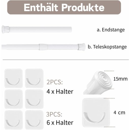 GDEVKHN 2 buc. Tijă de tensiune pentru perdele, 40-70 cm, negru, tijă telescopică de tensiune, fără găurire.