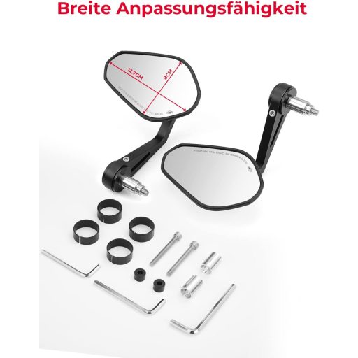 Oglinzi pentru capăt de ghidon motocicletă KEMIMOTO, set 2 bucăți, oglinzi retrovizoare rotative la 360°, pentru ghidon de 22 mm