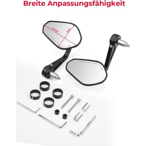 Oglinzi pentru capăt de ghidon motocicletă KEMIMOTO, set 2 bucăți, oglinzi retrovizoare rotative la 360°, pentru ghidon de 22 mm