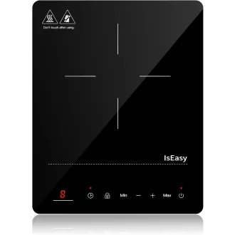   IsEasy Indukčná varná doska 2100W - Prenosný jednostranný elektrický sporák 28cm, s detskou poistkou, 9 stupňami ohrevu a 8-hodinovým časovačom, čierna