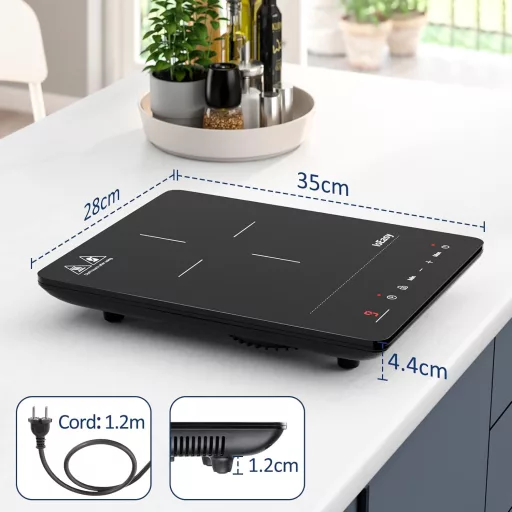 IsEasy Indukčná varná doska 2100W - Prenosný jednostranný elektrický sporák 28cm, s detskou poistkou, 9 stupňami ohrevu a 8-hodinovým časovačom, čierna