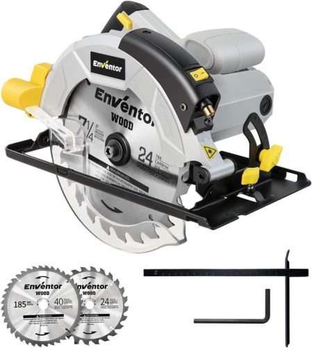Circular cu șină de ghidare Enventor 1200W - Disc de 185mm, 2 Lame (24T+40T), 5800 RPM, Ghidaj Laser, Tăiere Lemn, Metal și Faianță