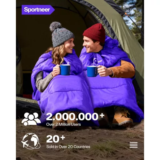 Sportneer 3-4 sezonska vreća za spavanje 220x85cm s trakom za vezanje, za kampiranje i putovanja
