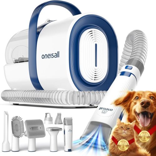 oneisall Mașină de tuns câini cu aspirator integrat - Putere de aspirare 12000 Pa, Absorbție păr 99,99%, Funcționare silențioasă, 7 instrumente de îngrijire pentru câini și pisici