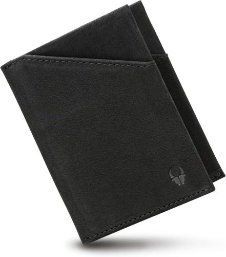 Portofel subțire din piele pentru bărbați DONBOLSO cu compartiment pentru monede - Suport pentru carduri cu blocare RFID - Portofel minimalist de buzunar frontal în cutie cadou