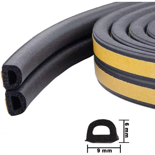 Bandă de etanșare autoadezivă din spumă de cauciuc pentru uși și ferestre UPSEN, izolare fonică, negru