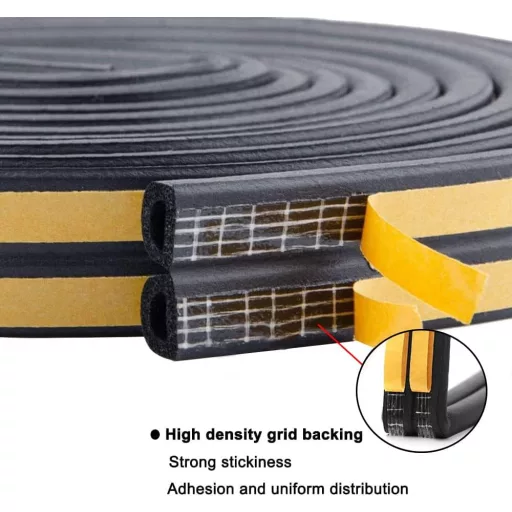 Bandă de etanșare autoadezivă din spumă de cauciuc pentru uși și ferestre UPSEN, izolare fonică, negru