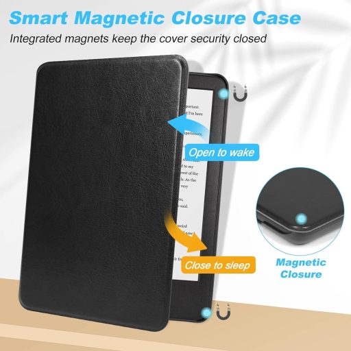 Puzdro na Kindle 2022 čierne tenké kožené s automatickým prebudením