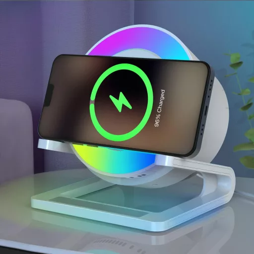 JAHAO Bluetooth hangszóró éjszakai lámpa vezeték nélküli töltővel, 5 fénymód