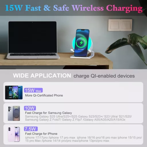 JAHAO Bluetooth hangszóró éjszakai lámpa vezeték nélküli töltővel, 5 fénymód