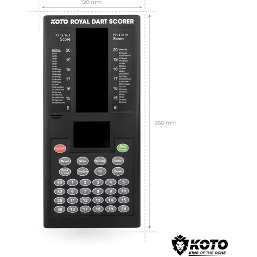 KOTO Royal Elektronikus Darts Pontozó Tábla 40 Játékkal, 8 Játékosra, Fekete Digitális Eredményjelző Fali Rögzítéssel