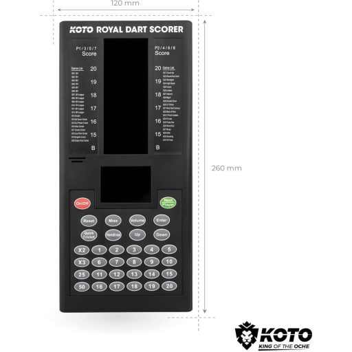 KOTO Royal Elektronikus Darts Pontozó Tábla 40 Játékkal, 8 Játékosra, Fekete Digitális Eredményjelző Fali Rögzítéssel