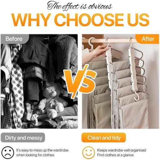 Vešiak na nohavice 6 v 1 Sternstunde – Priestorovo úsporný organizér na nohavice, šatky, džínsy z nehrdzavejúcej ocele – Protišmykový, Rozšíriteľný