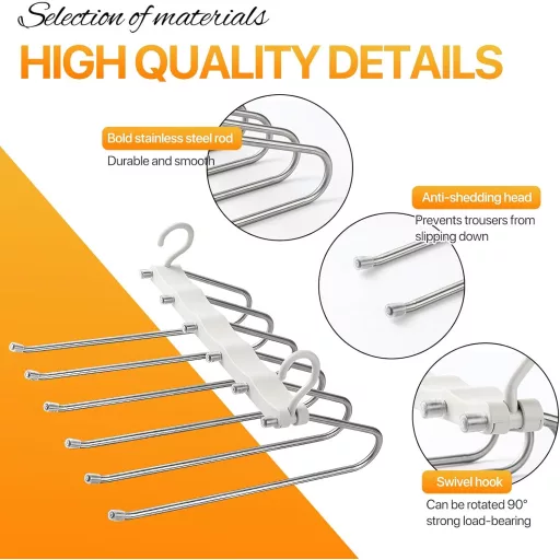 Sternstunde 6 az 1-ben Nadrágakasztó - Helytakarékos Rozsdamentes Acél Ruharendező Nadrágokhoz, Sálakhoz, Farmerekhez - Csúszásgátlós, Bővít