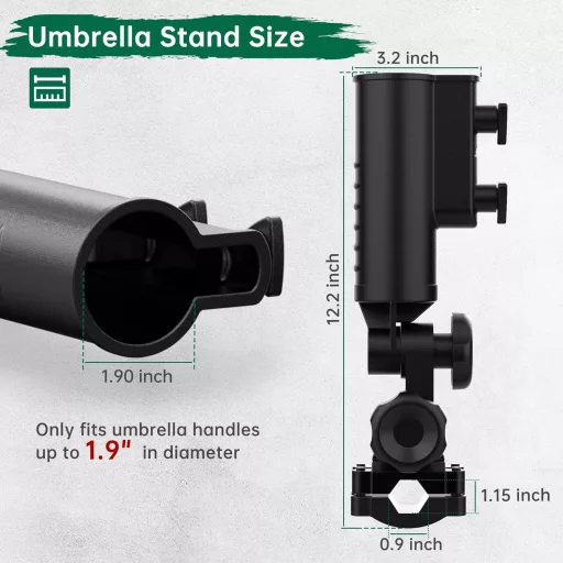 Suport umbrelă de golf 10L0L cu bază solidă din aluminiu, pentru cărucior de golf și scaun cu rotile