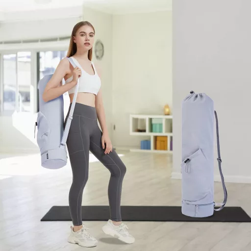 Sportsnew Taška na jogu s priehradkou na mokré veci a držiakom na fľašu - nastaviteľný ramenný popruh, objem 30 l, modrá polyesterová taška na cvičenie na podložku na jogu, pilates