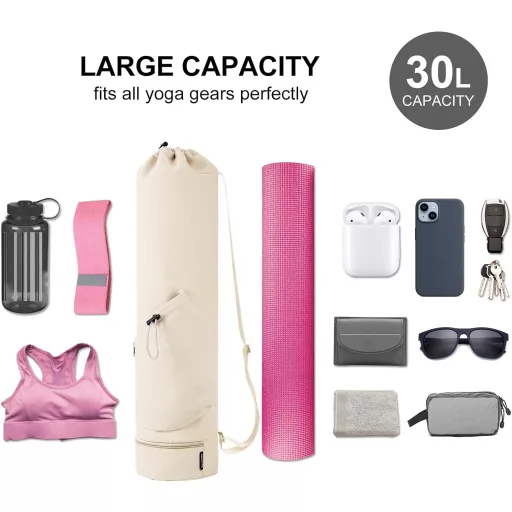 Sportsnew Geantă Yoga cu Compartiment Umed - Curea de Umăr Ajustabilă, Suport pentru Bidon, Capacitate 30L - Pentru Saltele de Yoga, Pilates - Poliester Rezistent la Apă